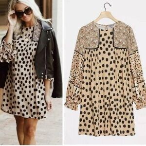 anthropology Bohemian dress. size m new condition taupe black polka dot